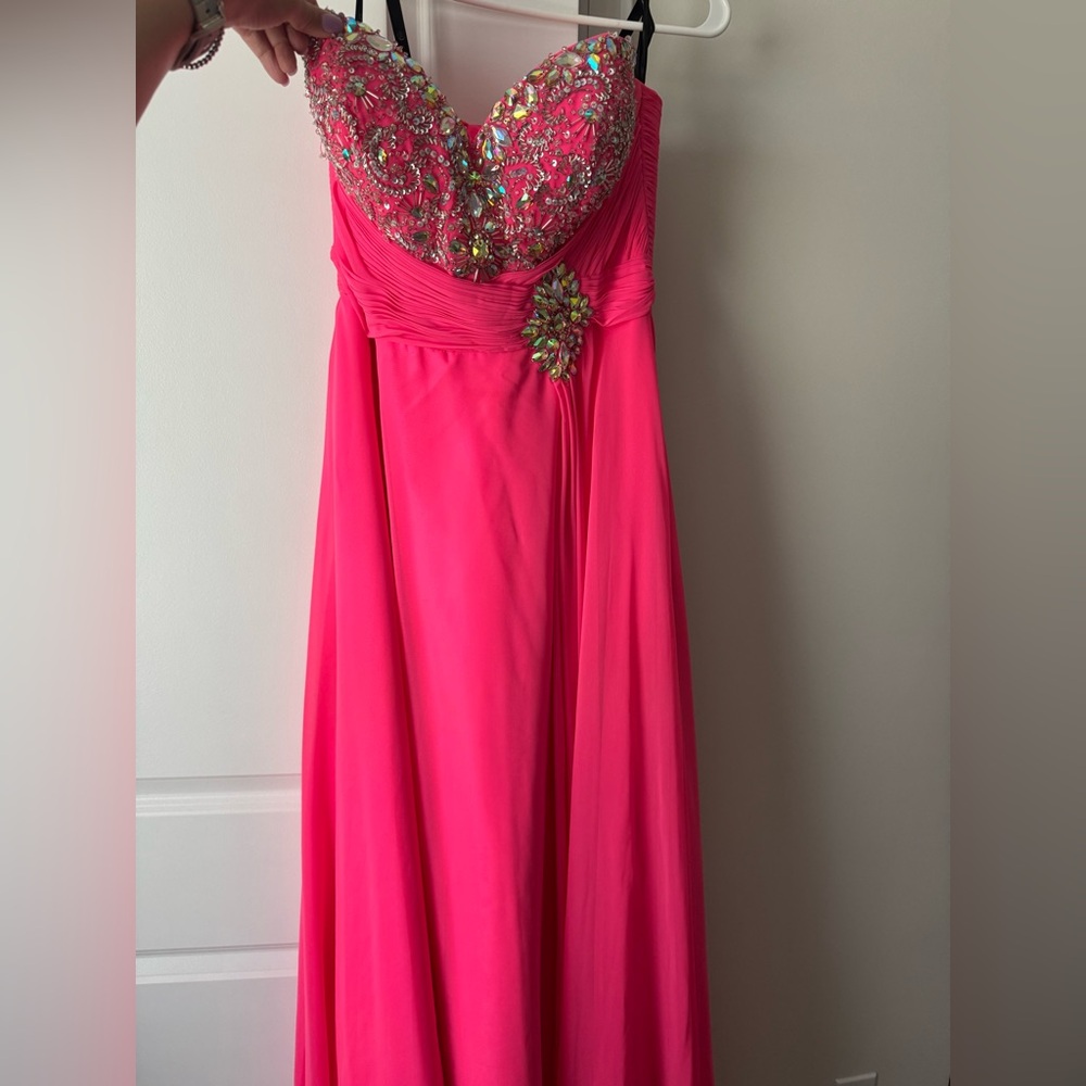 Hot Pink Beaded Prom Dress with Embellished Bodice